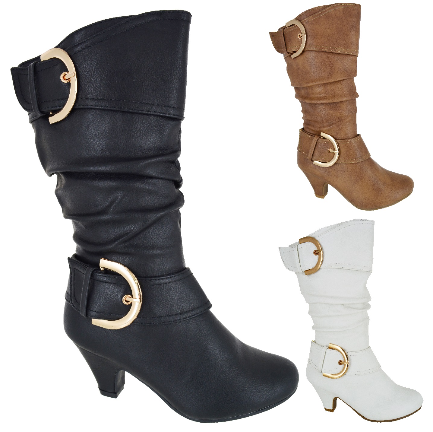 KIDS GIRLS CHILDREN ZIP UP WINTER MID CALF HIGH MID LOW HEEL SCHOOL BOOTS 122